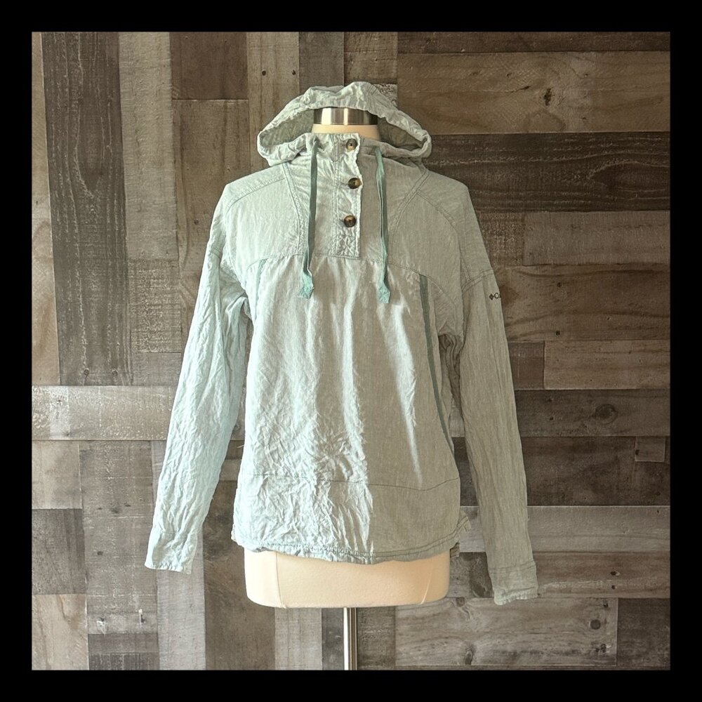 Columbia green hemp hoodie top small sporty outdoor hiking camping activewear
